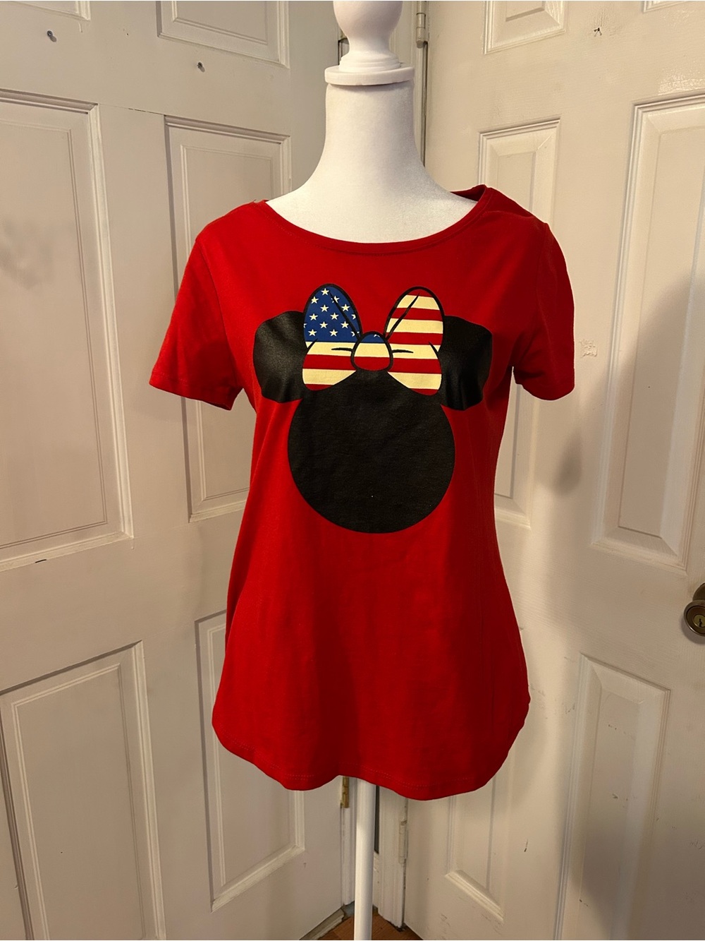 Women’s Red Disney Minnie Tee with American Flag Bow